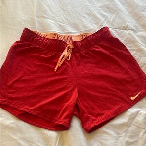 Nike Women's Red Athletic Shorts with Pink Drawstring